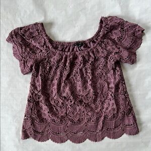 Haute Monde Ruffled Flutter Sleeve Off Shoulder Blouse in Purple